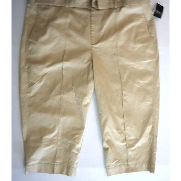 Lauren Ralph Lauren WMN Sz 16W Beige Micro-Sand Twill Belted Wide Leg Pants - Picture 11 of 15